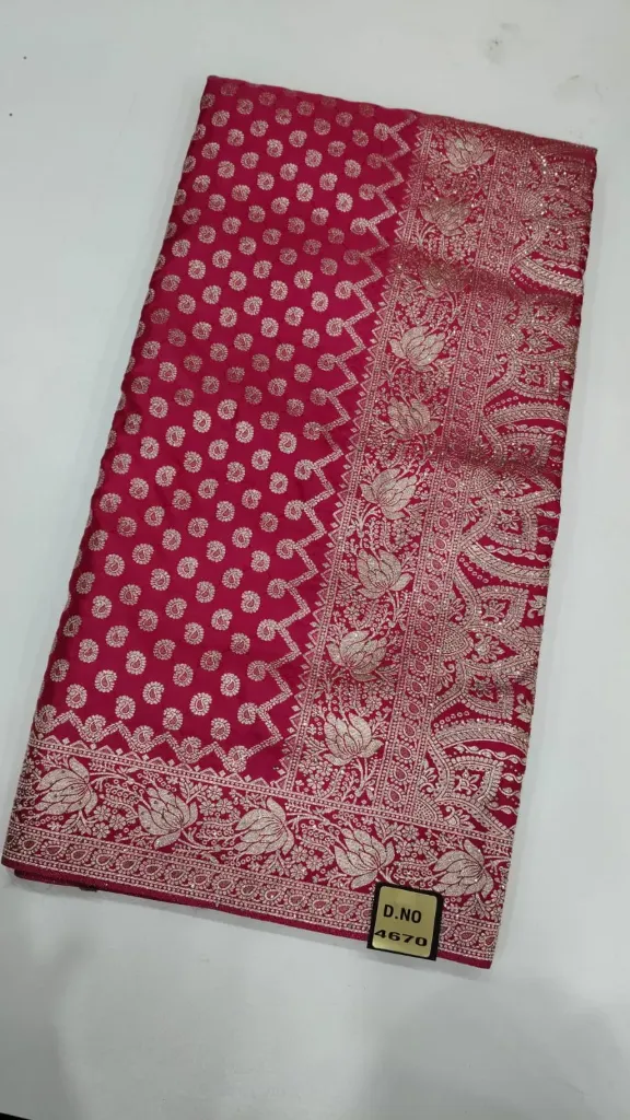 Red Banarasi woven saree with rich zari weaving