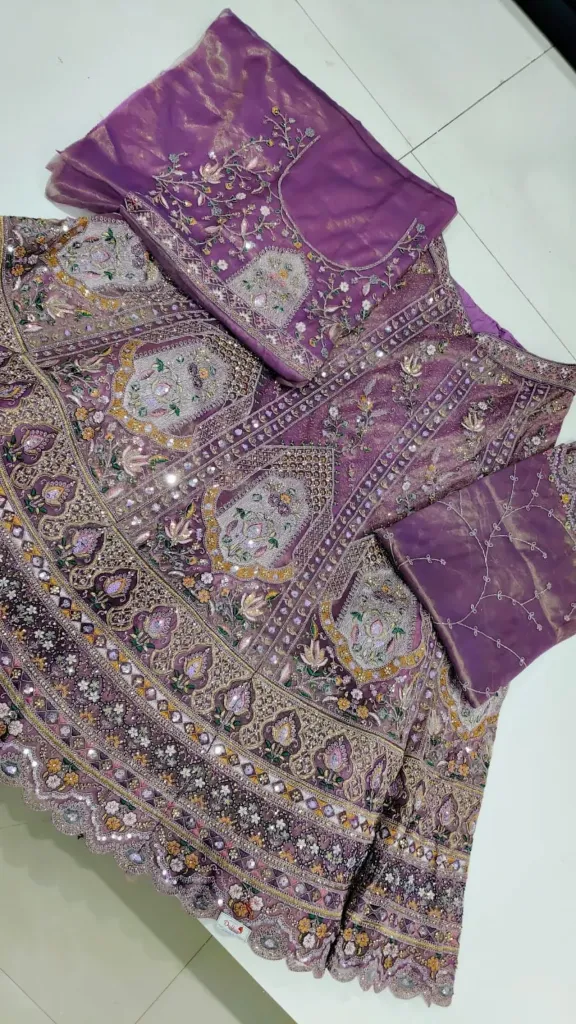Lavender Designer Embroidered Lehenga Set with Sequin & Mirror Work